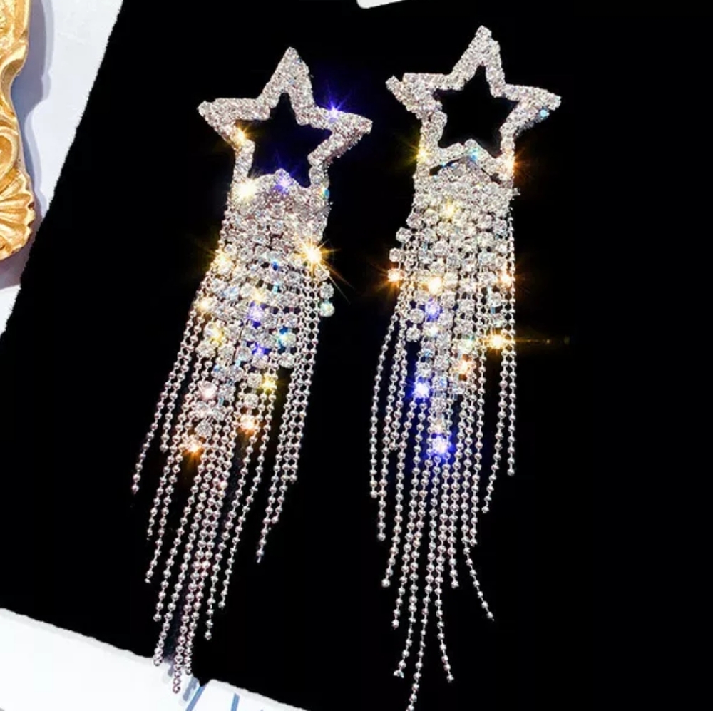 Shoot Star Dangle Tassel Earrings Silver